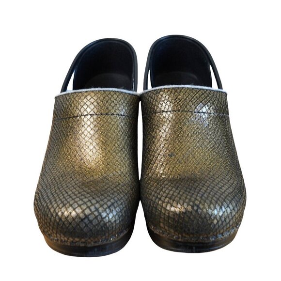 Dansko Clogs Professional Slip-On Womens Size 37 EU 6.5-7 US Metallic Gold Snake - Picture 1 of 11